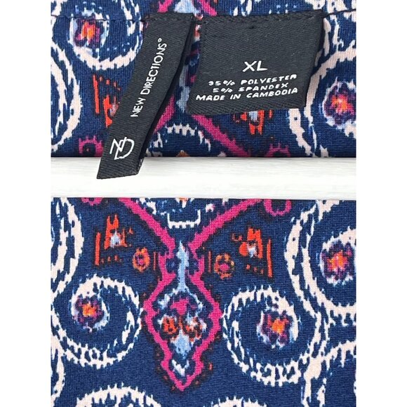 New Directions Jumpsuit XL Blue Sleeveless Wide Leg Boho Ikat Print Casual Work - Picture 5 of 7